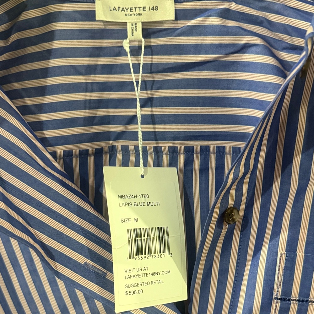 Lafayette 148 New York Blue and White Striped Blouse